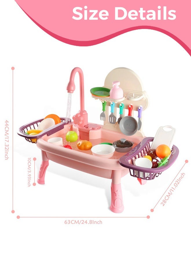 أرابايت مجموعة ألعاب مطبخ متينة مكونة من 34 قطعة مع محرك محسّن وميزة تدفق المياه، لعبة لعب أدوار غسالة أطباق أوتوماتيكية للأطفال تدوم طويلاً (وردي) - Image 2